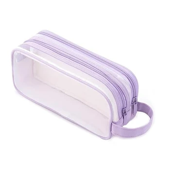 1 ШТ. сетчатый пенал с 2 отделениями, сумка для ручек, прозрачный чехол для карандашей, прозрачная косметичка для подростков, студентов колледжа, фиолетовый