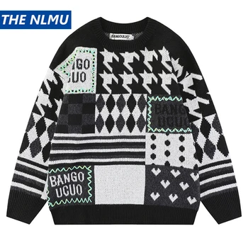 2023 Мужской свитер, пара хипстеров, вязаные свитера с ретро-графикой, Повседневный Свободный пуловер, уличная одежда в стиле хип-хоп, трикотаж Y2K, Унисекс