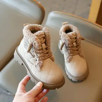 2023 Новая зимняя детская обувь, кожаные водонепроницаемые плюшевые ботинки, детские зимние ботинки, брендовые повседневные ботинки для девочек и мальчиков, модные кроссовки