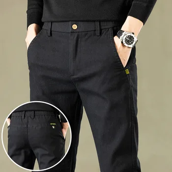2023 Новые Осенние Классические Прямые брюки Мужские Хлопчатобумажные Деловые Тонкие Стрейчевые Зеленые Серые Черные Повседневные брюки Мужские