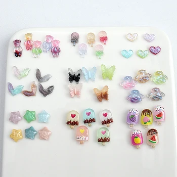 20шт Летние Стразы из смолы для дизайна ногтей в форме бабочки / Медведя / Сердца / конфеты Для ногтей DIY Камни для маникюра Украшения ногтей