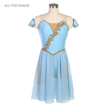 23132 Небесно-голубой лиф из спандекса с золотой отделкой, романтическая балетная юбка-пачка, сценические костюмы для девочек и женщин, балетные платья