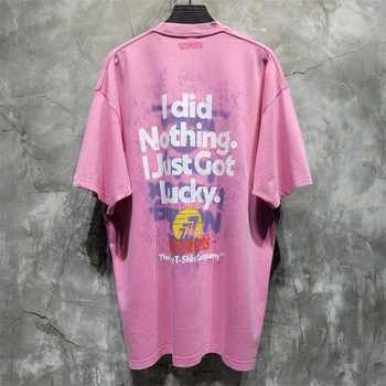 23SS Новый Стиль
 Розовая футболка Vetements Для мужчин и женщин, которую я стирал, я ничего не делал, мне просто повезло, футболка унисекс, футболки, уличная одежда