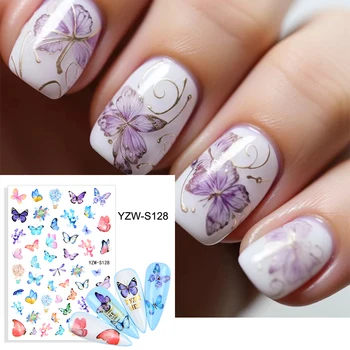 3D Реалистичная наклейка для ногтей с бабочкой Розово-Голубая Красочная наклейка для ногтей с бабочкой Цветочное украшение