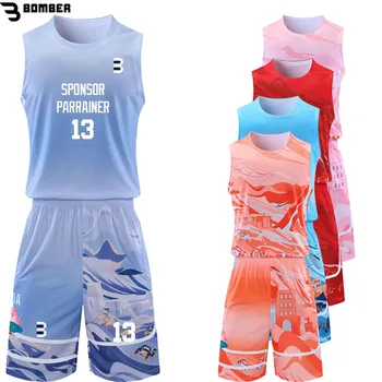 4XS-7XL Плюс Размер Мужские Детские Баскетбольные Трикотажные Комплекты Одежды В Китайском Стиле С Принтом 