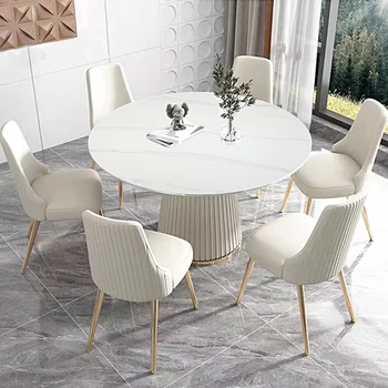 53-дюймовый обеденный стол из спеченного камня carrara white со стульями из 6 предметов