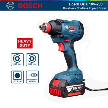 Bosch GDX 18V-200 Бесщеточная Электрическая Отвертка, Ударный Гаечный Ключ, Отвертка, Аккумуляторный Гаечный Ключ, 2 Батарейки, Электроинструмент