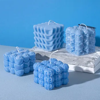 DIY 3D Свеча на Хэллоуин Силиконовая Форма В форме сердца Кубик Рубика Ароматическая Свеча Восковая Форма Геометрическая Форма Для изготовления Свечей Украшение Мыльного торта