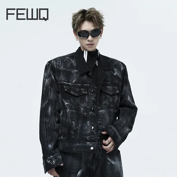 FEWQ Короткая Джинсовая куртка Дизайн Ниша Красивый Свободный Наплечник 2023 Темная Одежда С Длинным Рукавом Мужское Пальто Корейская Мода 24X1341