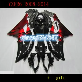 Fei-Комплект черного обтекателя в красную полоску YZFR6 08 09 10 11 12 14 YZF R6 2008 2014 YZF600 в 3 часа