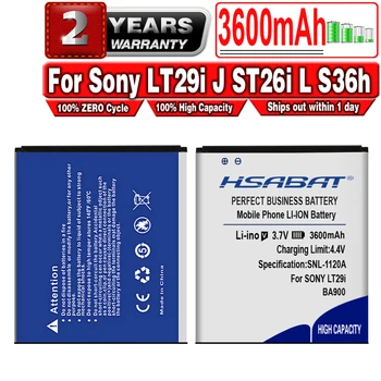 HSABAT Бесплатная Доставка 3600 мАч BA900 Аккумулятор для Sony Xperia TX LT29i J ST26i L S36h C2104 C2105 Аккумулятор
