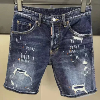 Icon Мужские стрейчевые рваные короткие джинсы, уличная одежда с карманами, модные синие джинсовые шорты в стиле хип-хоп, брендовая одежда для мужчин