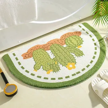 Ins Простой полукруглый впитывающий коврик для ванной комнаты, милый цветочный узор, прикроватная тумбочка для ног, модный ковер для крыльца