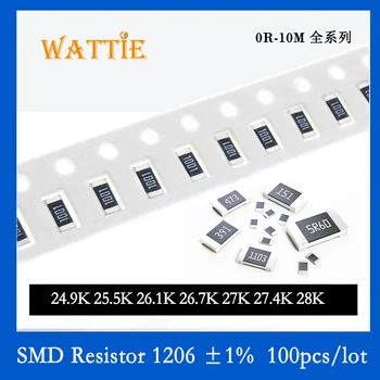 SMD резистор 1206 1% 24.9K 25.5K 26.1K 26.7K 27K 27.4K 28K 100 шт./лот микросхемные резисторы 1/4 Вт 3.2 мм * 1.6 мм