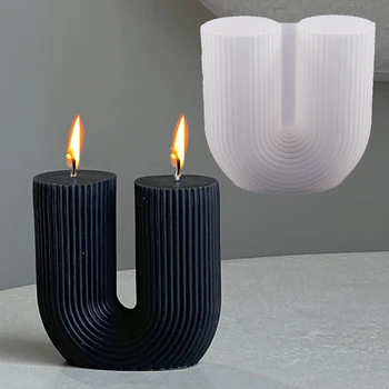 U-полосатая силиконовая форма для свечей 3D Геометрия ручной работы, форма для ароматических свечей, формы для украшения из гипсовой смолы, формы для домашнего декора