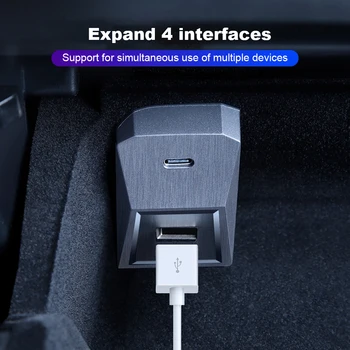 USB-разветвитель USB Type C Интеллектуальная док-станция Быстрое зарядное устройство Адаптер-разветвитель удлинитель для Tesla Model 3 Модель Y 2021-2023