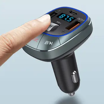 Автомобильный адаптер Bluetooth Двойной микрофон Быстрое зарядное устройство Громкая связь Низкое энергопотребление Музыкальный плеер V5.0 FM-передатчик для автомобиля