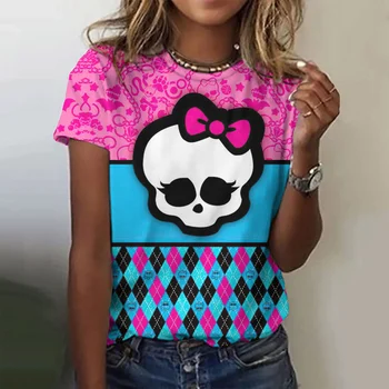 Американская винтажная женская футболка с 3D принтом черепа, летняя повседневная женская футболка с коротким рукавом, негабаритные футболки, женская рубашка с круглым вырезом