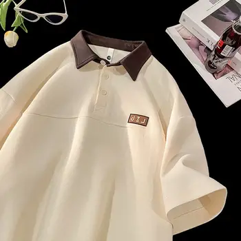 Американская летняя ретро-трендовая рубашка-поло, футболка с коротким рукавом, мужская и женская повседневная свободная одежда, уличный топ harajuku