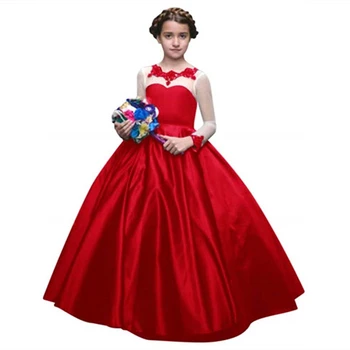 Атласные платья с цветочным узором для девочек на свадьбу, праздничное платье длиной до пола, настраиваемое Рождественское причастие для детей, девочек