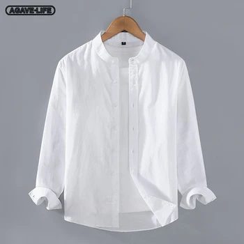 Белые рубашки со стоячим воротником, мужские топы с длинным рукавом, весна-осень, профессиональная китайская деловая мужская удобная рубашка-карго с круглым вырезом