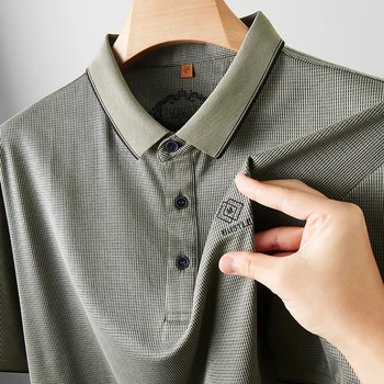 Большие размеры 7XL, летние мужские рубашки поло для гольфа из шелка тутового шелкопряда, роскошные деловые повседневные мужские футболки с буквенной вышивкой, с коротким рукавом