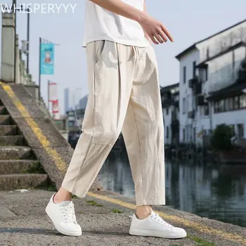 Весенне-летние льняные брюки Nine Points, новые тонкие свободные повседневные брюки с широкими штанинами в китайском стиле, однотонные винтажные