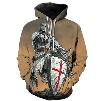 Весна осень толстовка с 3D принтом Knights Templar повседневная толстовка с капюшоном уличная одежда пуловер оверсайз пальто мужская мода