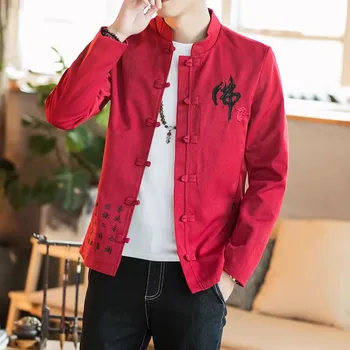 Винтажная куртка с вышивкой Мужской модный бренд Большая мужская одежда в китайском стиле Повседневная Tang Мужское хлопчатобумажное льняное пальто Традиционное