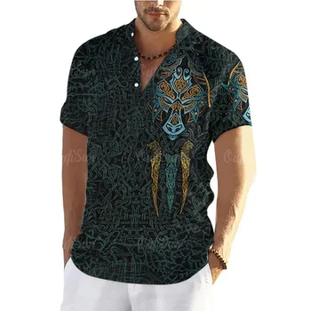 Винтажная рубашка для мужчин Летняя повседневная одежда с коротким рукавом Оверсайз Harajuku Принт Модная Уличная одежда Кардиган на пуговицах Рубашка