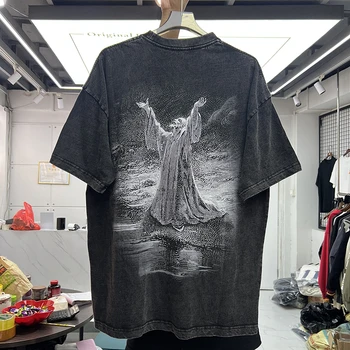 Винтажная футболка из выстиранной плотной ткани с принтом Бога 2023, мужская и женская высококачественная футболка, футболки оверсайз