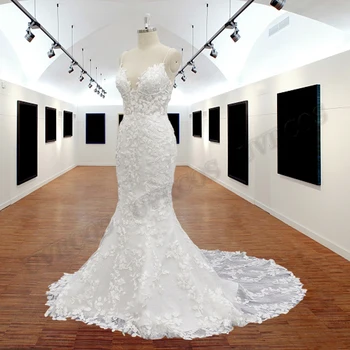 Винтажное свадебное платье Русалки с открытой спиной, свадебное платье Robe De Mariee, кружевные аппликации из цветов, платье из тюля, сшитое на заказ, Vestidos De Novia