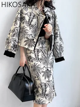 Винтажное укороченное пальто с жаккардовой вышивкой, воротник-стойка, Нерегулярные пуговицы, Свободная повседневная куртка 2023, Осенняя Корейская шикарная верхняя одежда