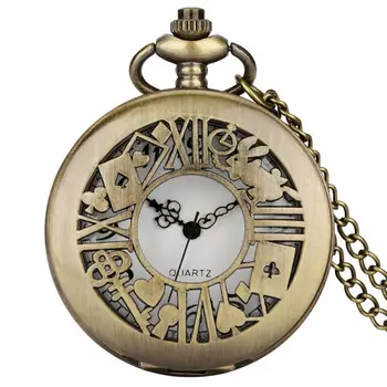Винтажный полый покер Кролик Ретро Бронзовое ожерелье цепочка для часов Изысканный кулон в виде карманных часов для уникальных винтажных подарков для женщин