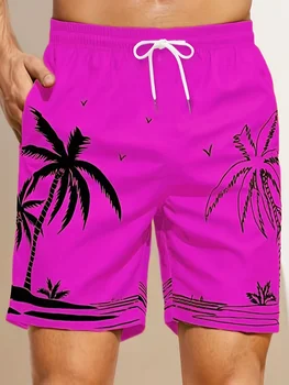 Гавайские пляжные шорты с 3D-принтом тропической пальмы, модные универсальные удобные мужские шорты, эластичные шорты Stringline 2023
