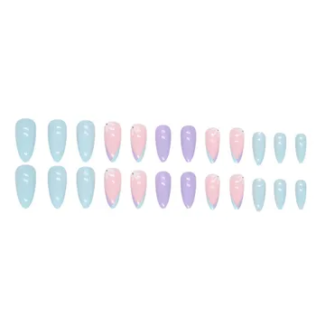 Глянцевые розовые и фиолетовые накладные ногти, Очаровательные, удобные в носке, Маникюрные ногти для покупок, путешествий, свиданий