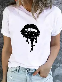 Графическая футболка, женская футболка с принтом, одежда с коротким рукавом, женский тренд для губ, одежда в прекрасном стиле 90-х, модная базовая футболка