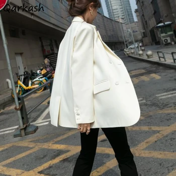 Двубортные блейзеры для женщин, Офисные женские туфли, Элегантная осенняя мода с длинным рукавом, Корейская уличная одежда, чистая популярная одежда, шик