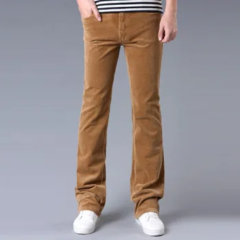 Деловые повседневные расклешенные вельветовые брюки в корейском стиле, мужские брюки большого размера со средней талией, с заплатками, расклешенные брюки коричнево-красного цвета