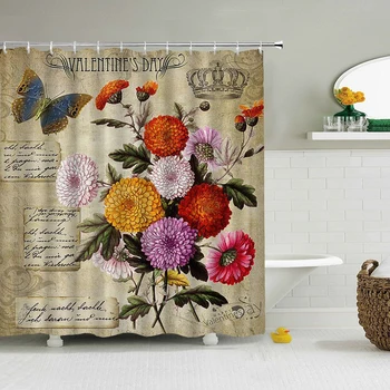 Европейские цветы 3d Занавески для душа, Занавеска для ванной комнаты с крючками, Водонепроницаемая ткань из полиэстера 180x240, Декоративный экран