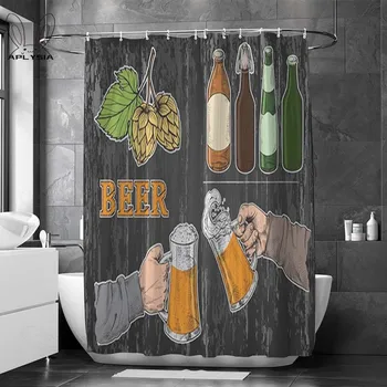 Европейский Американский Ретро-плакат, Изображение на заказ, Занавеска для душа, Бокал для вина из пшеничного пива, Друзья, Зеленый лист, Ванная комната с крючками