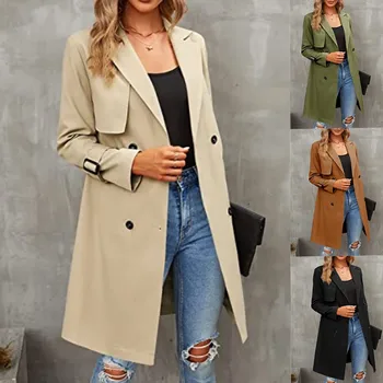 Женская двубортная ветровка 2023 года, классическое пальто-поло, приталенное пальто
