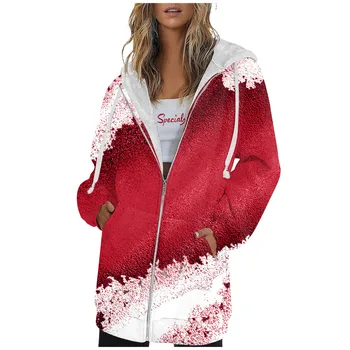Женская осенне-зимняя толстовка на молнии с длинным рукавом, пуловер с модным принтом, Спортивные тренировочные рубашки, повседневные топы с карманами