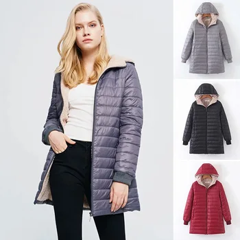 Женская флисовая куртка средней длины с капюшоном, осень-зима, легкая плюшевая подкладка, однотонная женская парка, свободная женская верхняя одежда на молнии