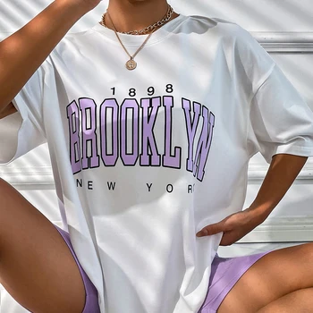 Женская футболка 1898 Brooklyn New York с буквенным принтом, футболка с коротким рукавом, Y2K, летняя одежда оверсайз в стиле харадзюку с рисунком