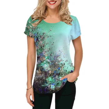 Женская футболка, летние модные футболки с 3D цветочным принтом, новинка 2023 года, повседневная Свободная одежда большого размера с коротким рукавом, футболка Y2k