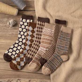 Женские носки в стиле ретро, осенне-зимние теплые чулки средней длины, новый Корейский стиль, японский стиль, бесплатная доставка, оптовая продажа с фабрики