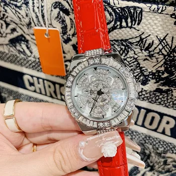 Женские часы с кристаллами 2023, модные дизайнерские наручные часы Spin, лучший бренд, роскошные женские часы, кварцевые вращающиеся часы с бриллиантами, женские часы