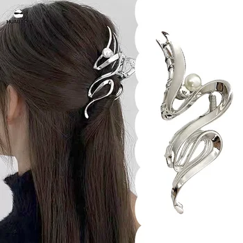 Женский зажим для волос в холодном стиле, модная заколка в виде акулы из металлического сплава с жемчугом