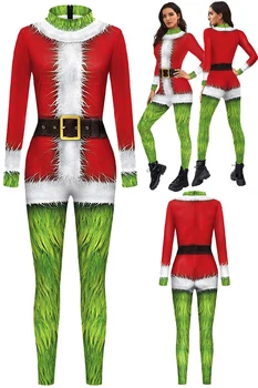 Женский комбинезон для косплея Green Fur Monster, наряды для косплея, Рождественская маскировка, костюм для ролевых игр для взрослых женщин на Хэллоуин